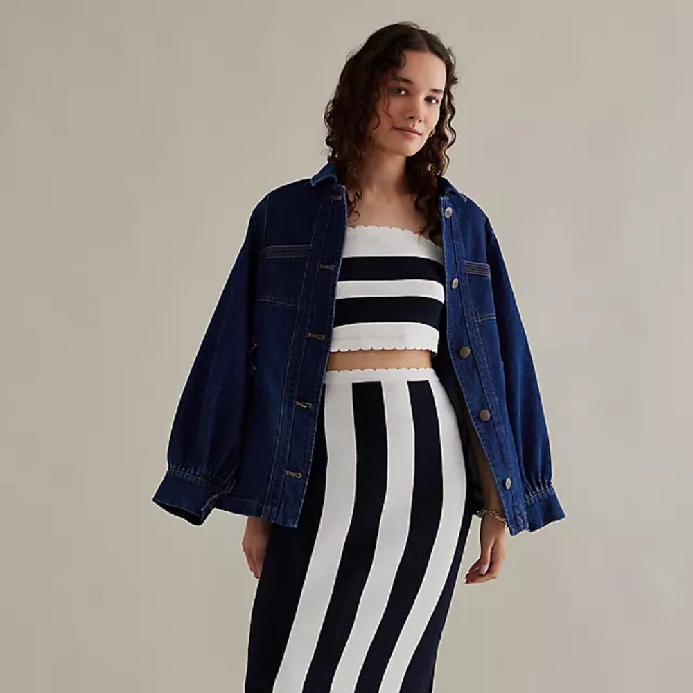By Anthropologie The Mandy Striped Strapless Top (NEW XL)